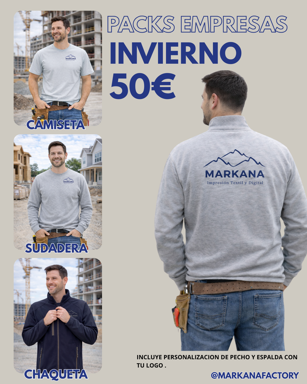 Pack Invierno - Camiseta + Sudadera + Chaqueta Softshell Personalizada